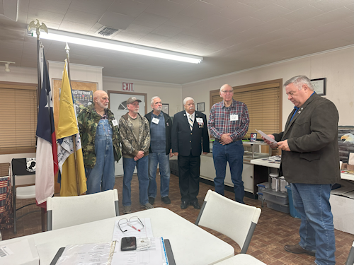 Chancellor Bill Sekel swears in the new Officers for 2024 - Left to Right, Secretary Rodney Love, Registrar Dennis Beckham, Treasurer Danny Addington, Vice President Joe Reynolds, President Clarence Burns, & Bill Sekel.